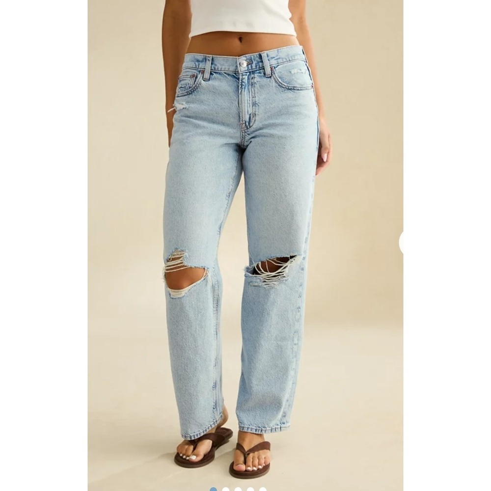 American Eagle Stovepipe Jeans Lightwash Destressed Women 8 Reg,boho Grunge Punk
